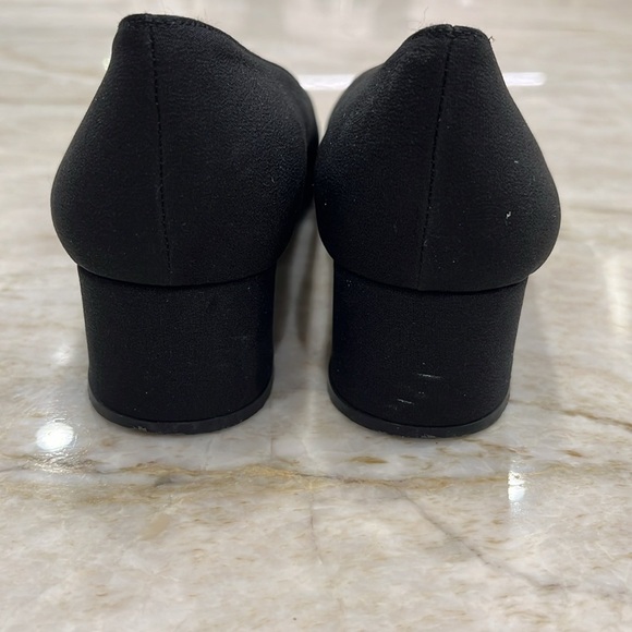 VINTAGE Stuart Weitzman | Square Toe Block Heels | Black Fabric | 7 Narrow - Picture 4 of 10